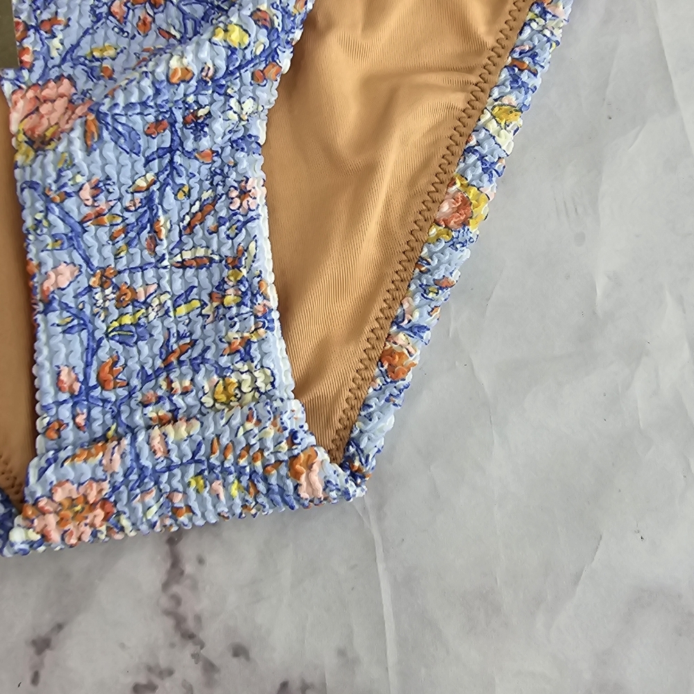 J Crew Swim Bottom Blue Hipster Scrunchie Cheeky High Afternoon Floral BH514 - Picture 4 of 9